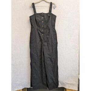 Baltic Born Women's Black Jumpsuit Button Front Wide Leg Casual Linen Blend M‎
